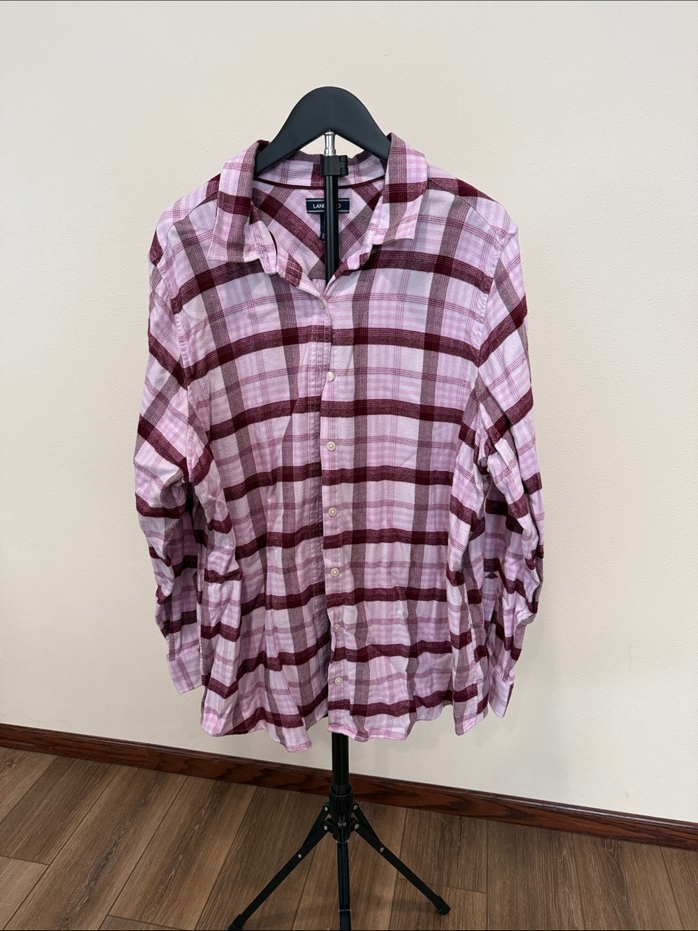 Lands' End Pink & Burgundy Plaid Button-Down Shirt